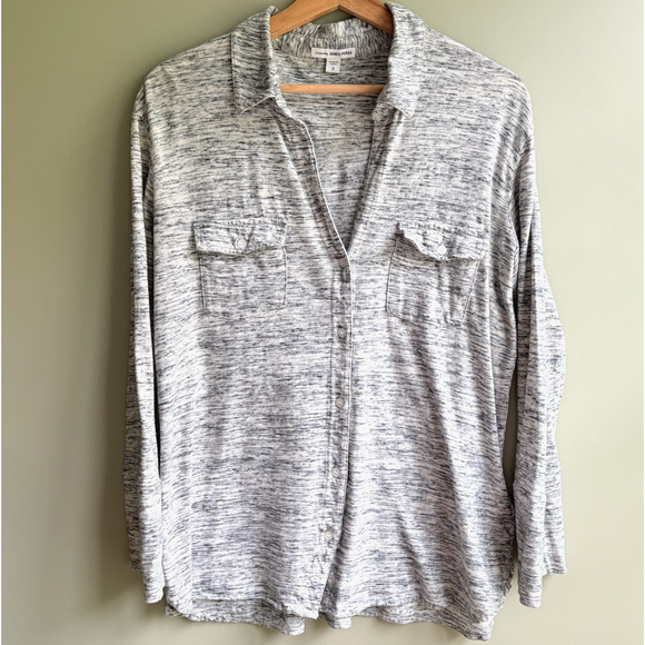 Standard James Perse Gray Heather Button Front Shirt Size 3 (L) Cotton V-neck - Picture 1 of 12